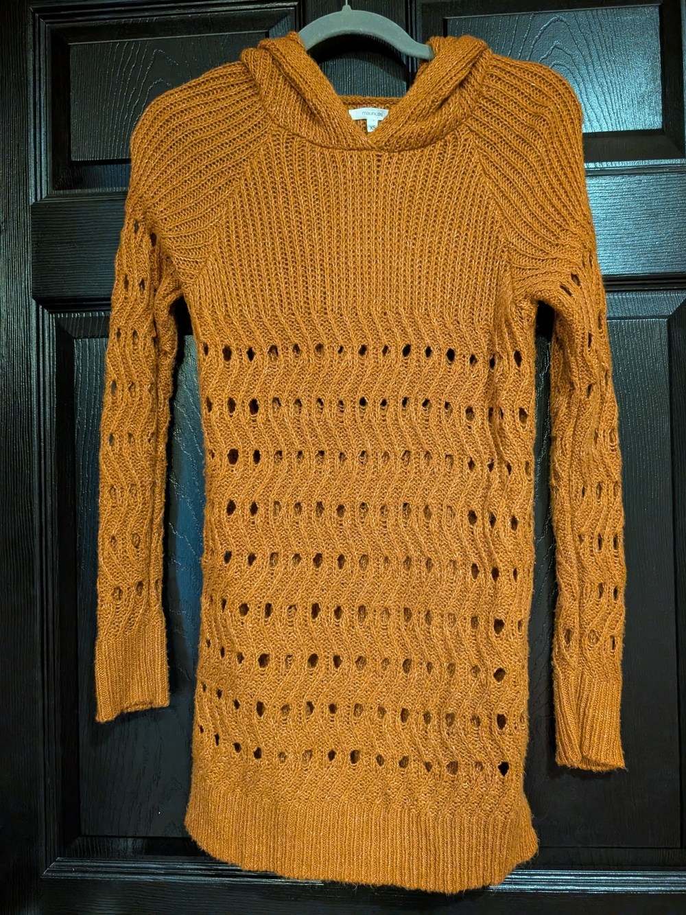Maurices Rust-Orange Open-Knit Hooded Sweater